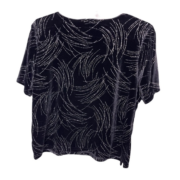 Briggs New York | Vtg Black Velvet Silver Sparkle Short Sleeve Top, 1X - Picture 3 of 7